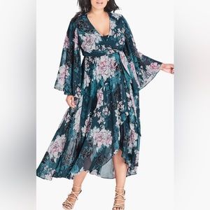 City Chic Jade Blossom Wrap Maxi Dress size XXS/ 12/ L-XL